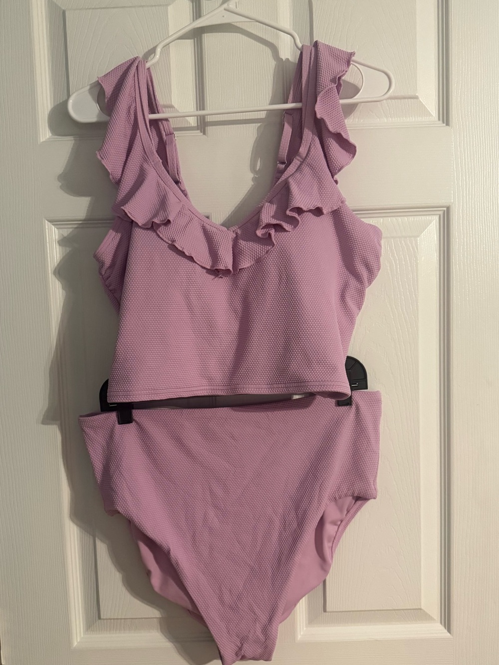 Lands’ End Purple Textured Ruffle Tankini Swimsuit Set Size Large 14-16